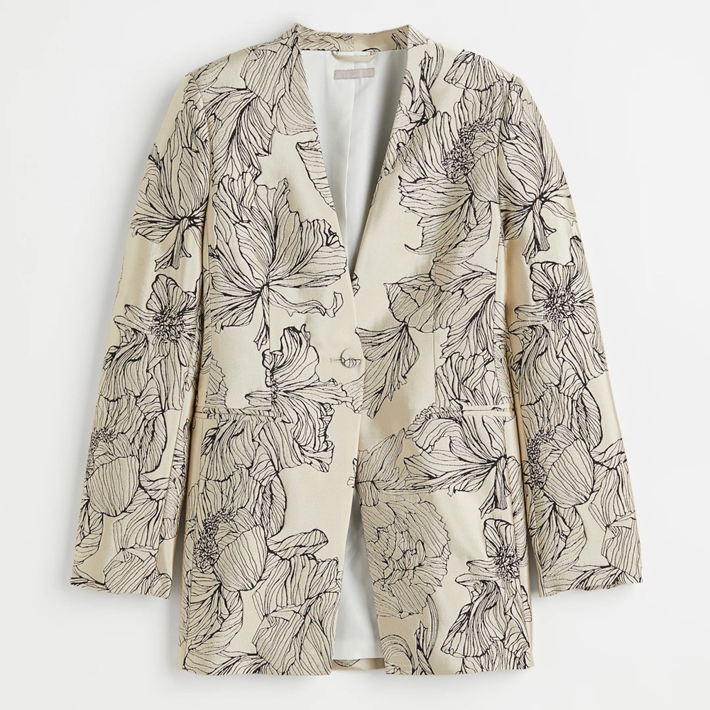 H&M Oversized Quilted Jacket Blazer Metalic Cream and Black